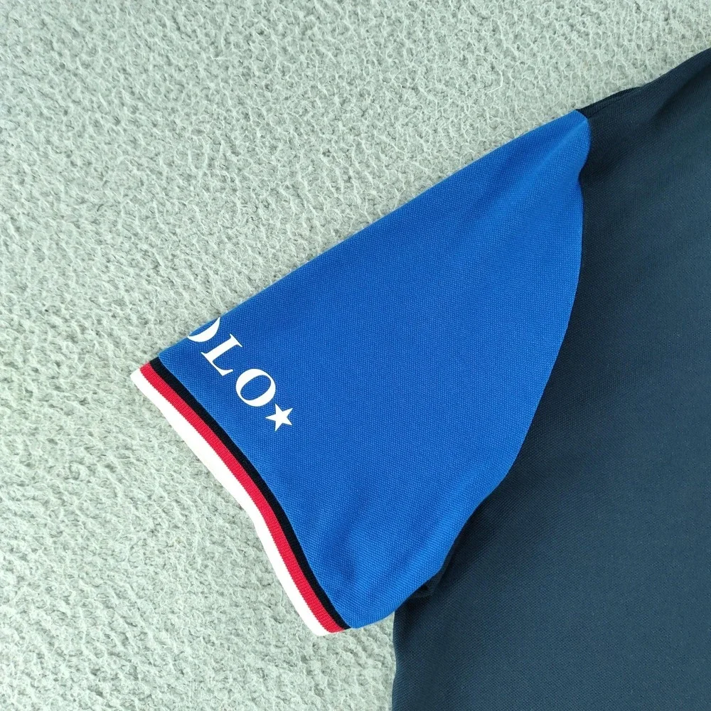 Polo Ralph Lauren Polo Shirt Mens Large Blue Hooded Colorblock Tricolor